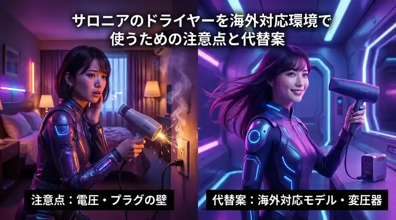 サロニアのドライヤーを海外対応環境で使うための注意点と代替案