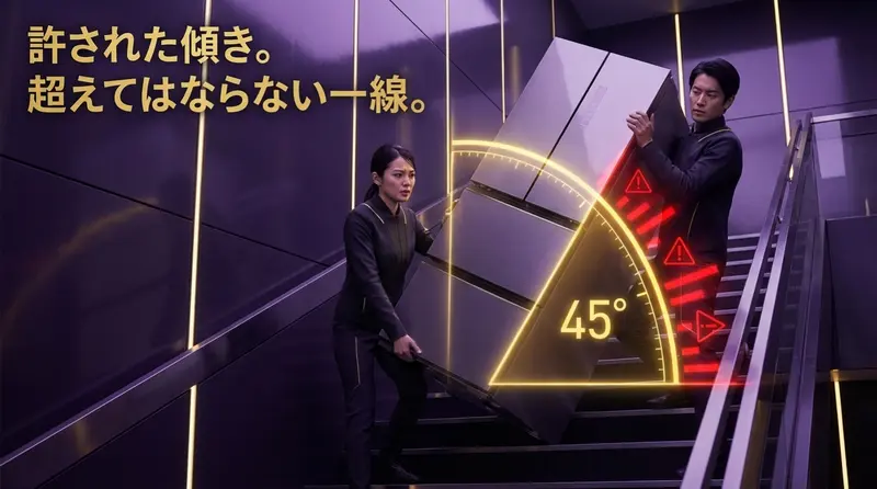 階段の昇降などで斜めに傾ける際は角度を45度までに留める